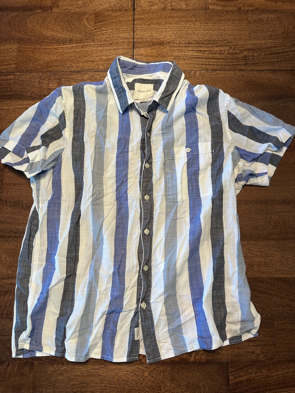 Men's Short-Sleeve Striped Button-Up Shirt - Blue & White